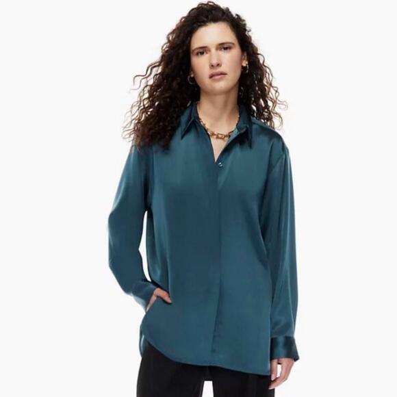 Babaton Tops - SOLD Aritzia Babaton Sable Herbage Green Satin Long Sleeve Button-down Shirt S